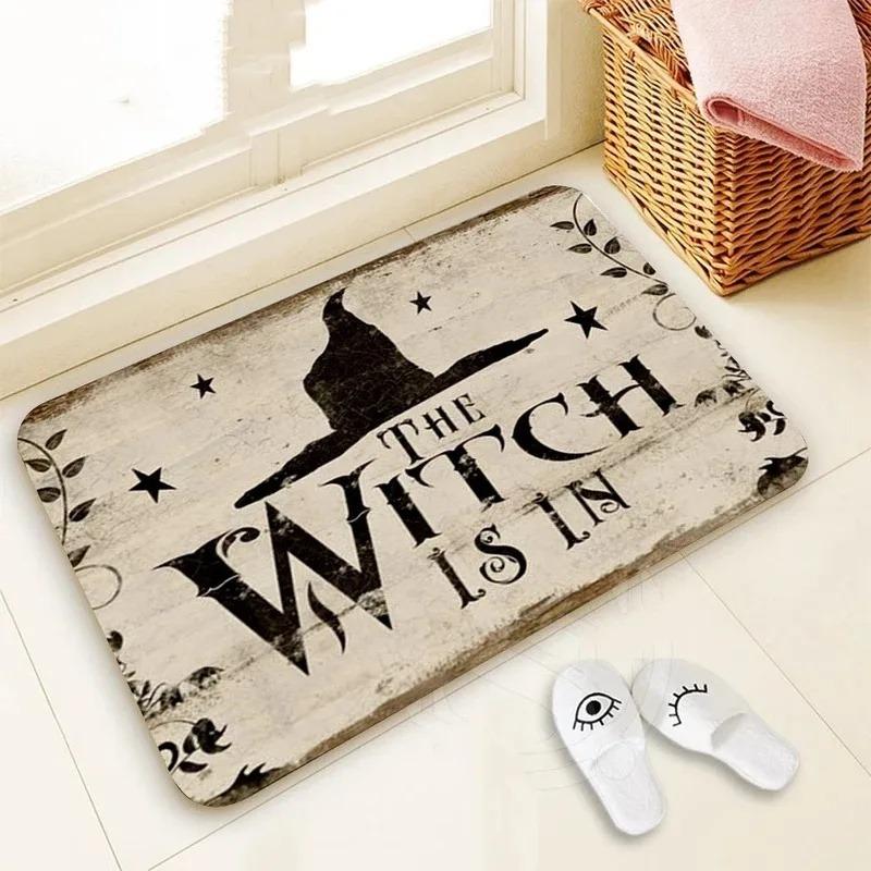 Halloween Decoration for Home Bathroom Mat The Witch Is In Pattern Mat Halloween Carpet for Bedroom Kitchen Party Decoration