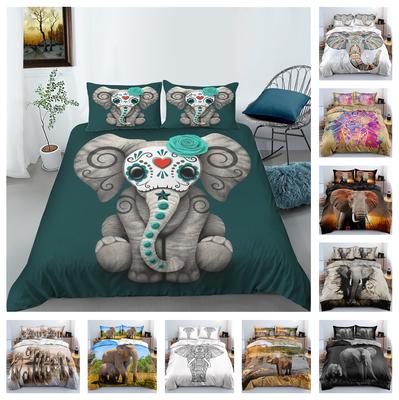 Juego de cama con tema de elefante 3D con funda nórdica y funda de almohada con patrón de animal gigante, decoración del hogar de tamaño completo, 2/3 piezas, AU/EU/US/DE
