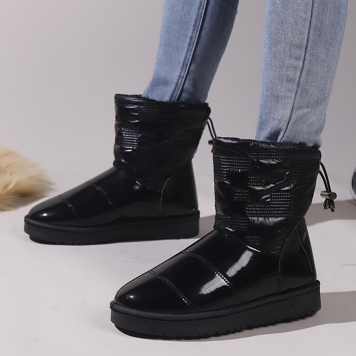 

Зимние туфли с круглым носком, черные, на плоской подошве, средней высоты, водонепроницаемые, литье под давлением, с низким голенищем, из искусственной шерсти, повседневные хлопковые туфли 41 чёрный