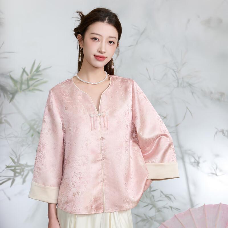 Sancai Women's Guofeng Jacquard Disc Button Outerwear