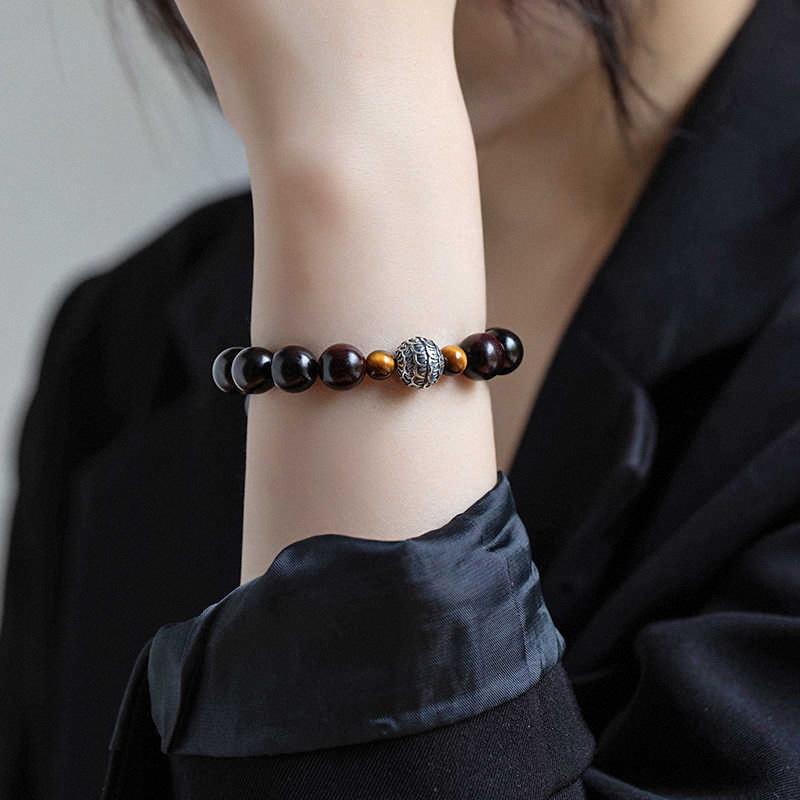 Handmade 10mm Red Sandalwood Dragon Scale Bead Bracelet, Auspicious Cloud Design, Retro New Chinese Ethnic Unisex Jewelry, Travel Souvenir