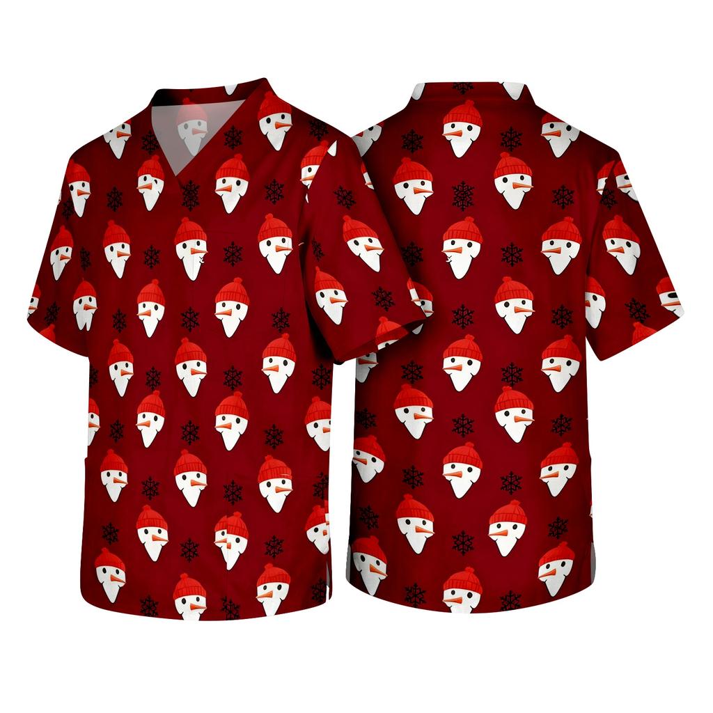 Men's Christmas Theme Caregiver Uniform, Holiday Scrub Top for Nurses and Workers