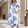 Damen Freizeitkleid mit Rundhalsausschnitt, Dreiviertelärm, Blumendruck, Midi-Länge, Leicht, Bequeme Passform mit Taschen
