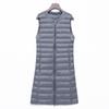 Womens Lightweight Duck Down Vest No Collar Round Neck Inner Wear Mid-Length Plus Size Urban Chic