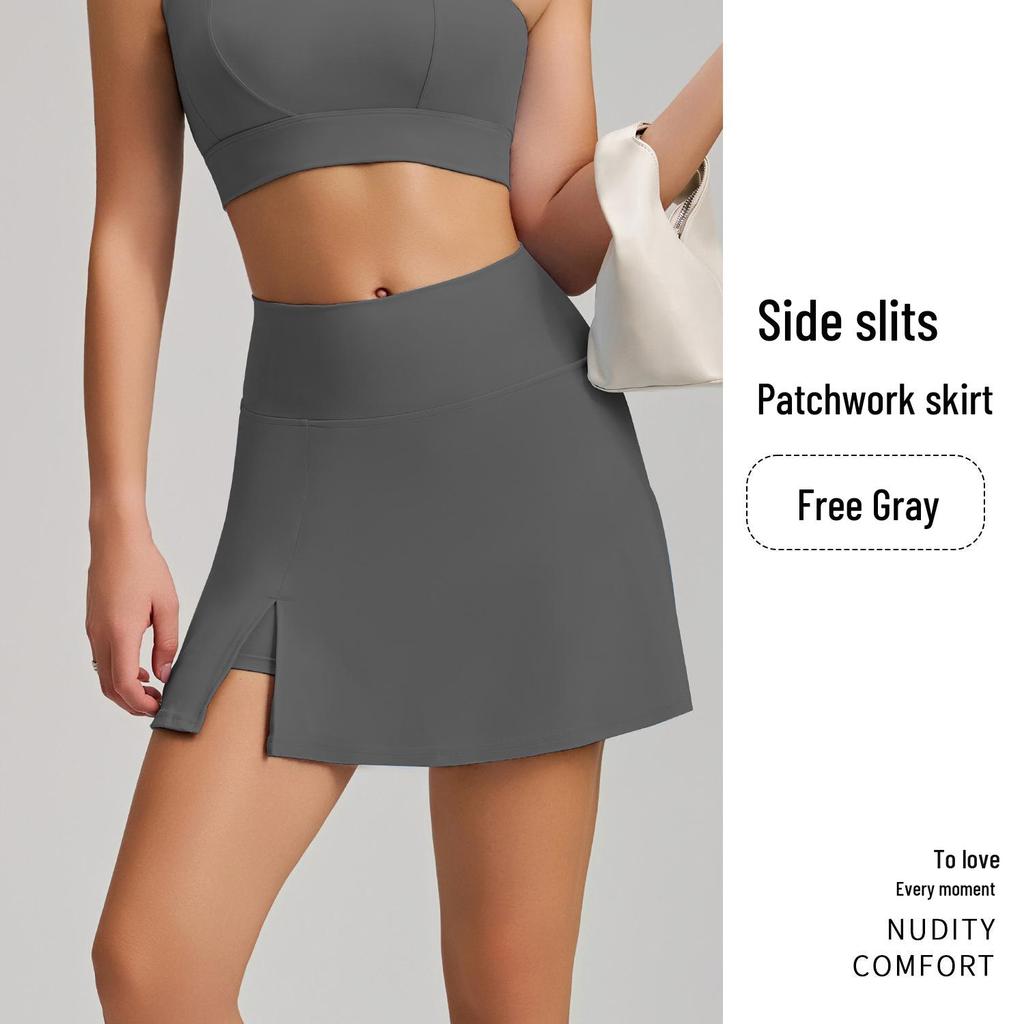 New Style Nude Feel One-Shoulder Yoga Set with High-Waisted Breathable Skirt for Tennis & Running