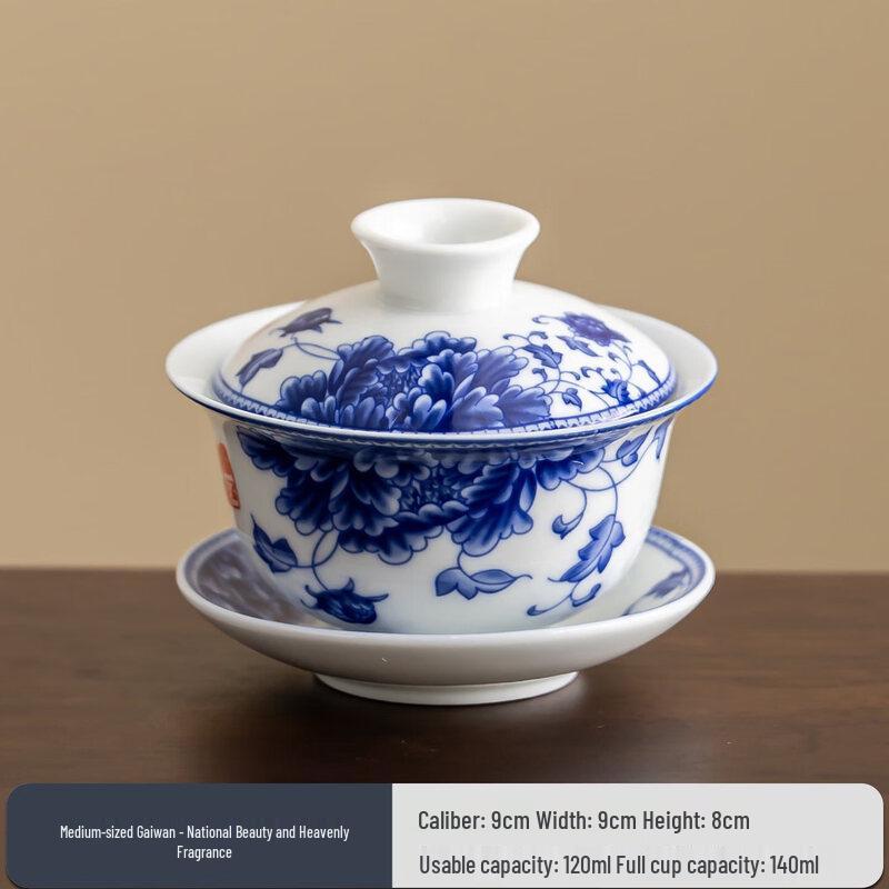 Blue and White Ceramic Gaiwan Tea Bowl