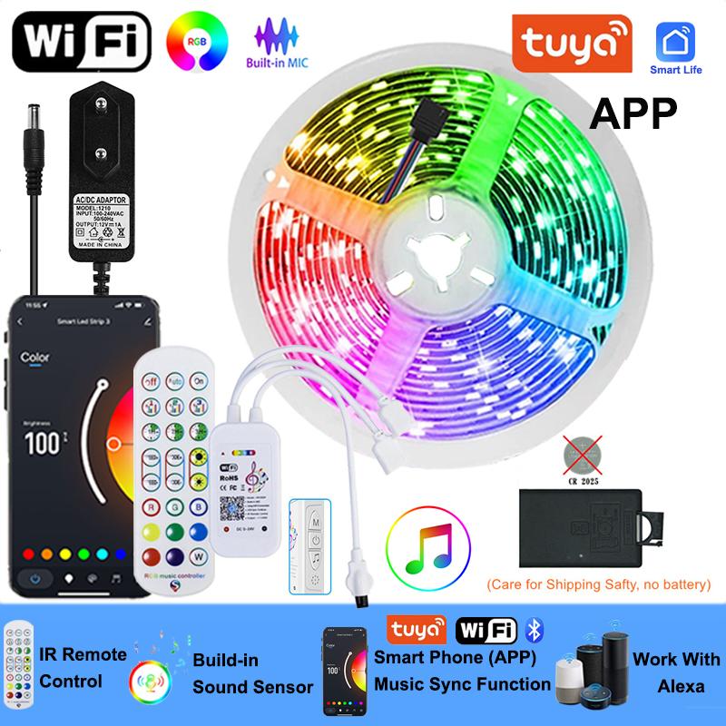 20M 12V Wifi Bluetooth Rgb Led Strip Lights APP Control Music Sync Remote Led Tape Lights Ac100-240V Adaper For Gaming Room