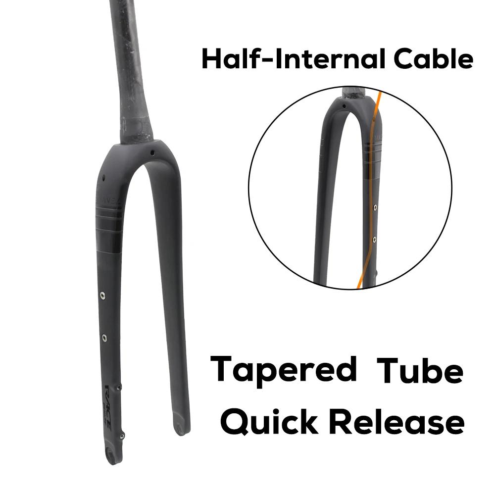 New RACE Carbon Fiber Gravel Front Fork,Half Internal Cable,Straight/Tapered Tube,Max Tire 700C x 45C,Thru Axle 12x100mm Or QR