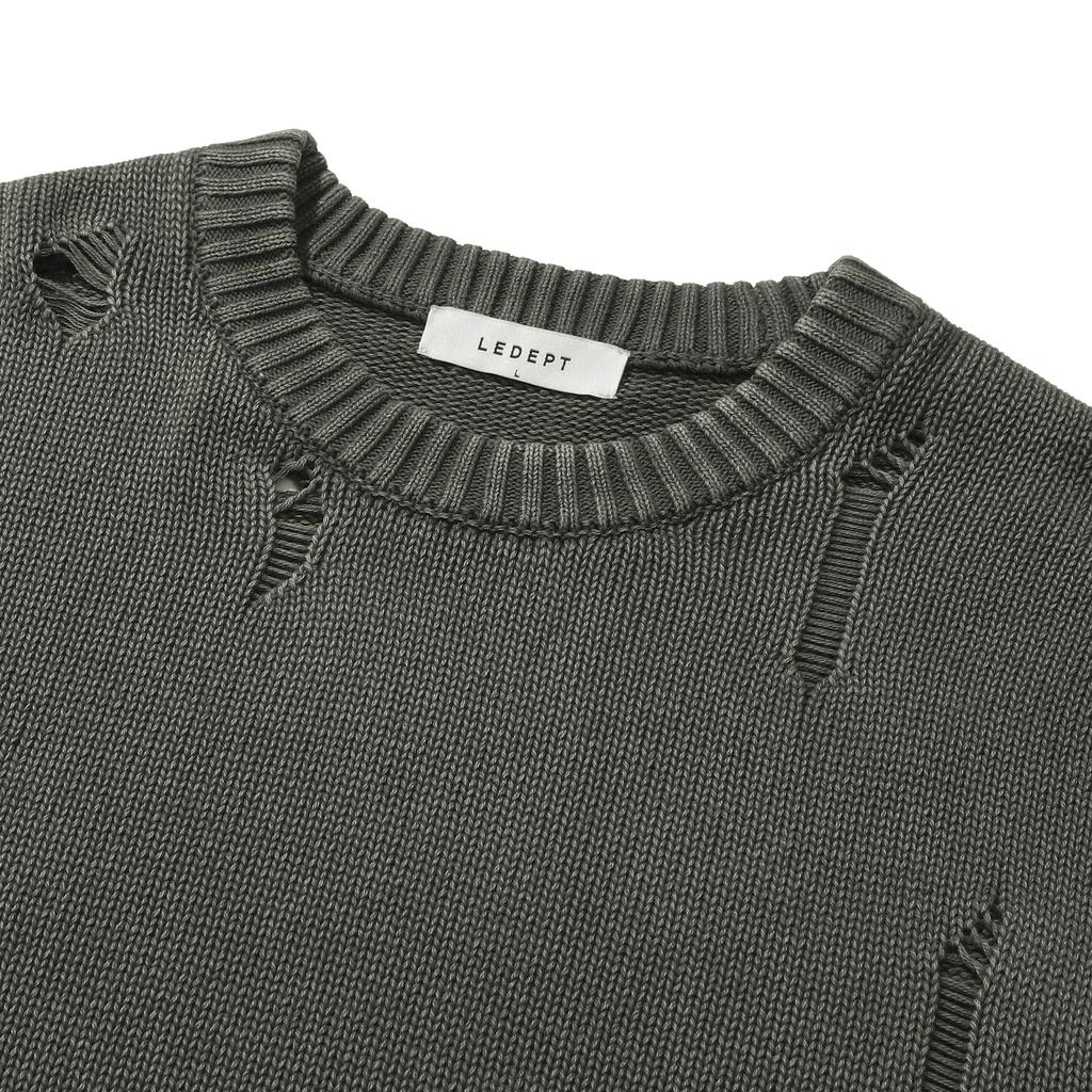 Le Dept [Zhivanov X Le Dept] Garment Damage Round Pullover [Khaki - Zhivanov Pick]