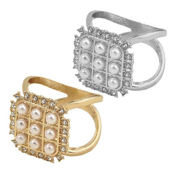 Square Faux Pearl Scarf Ring Rhinestone T-shirt Tie Clip Shawl Silk Scarves Ring Wrap Holder Clasp Slide Buckle Women Clothing Accessories