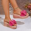 Foreign Trade Wedge Slippers Women's Large Size 2025 Summer New Bow Word Platform Muffin and Beach Shoes