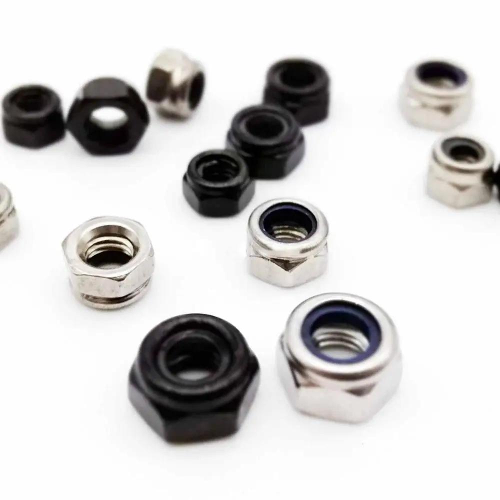 10pcs 304 Stainless Steel Self-locking Nut Hex Nylon Hardware Accessory Locknut M2 M3 M4 M5 M6 Black Silver Insert Lock Nut