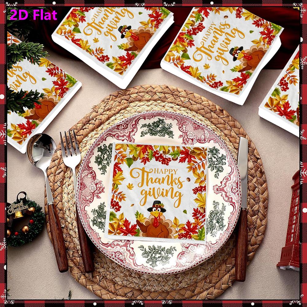 20pcs Disposable Napkins with Pumpkin, Turkey Pattern Print for Wedding,Parties,and Daily Use for Thanksgiving Fall Christmas Table Decoration