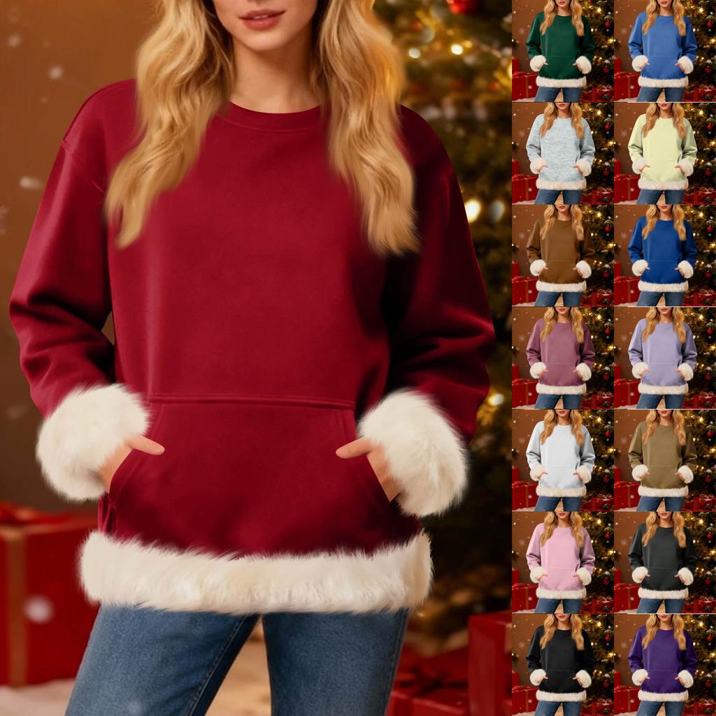Women's Casual Round Neck Long Sleeve Sweatshirt Solid Color Sweatshirt