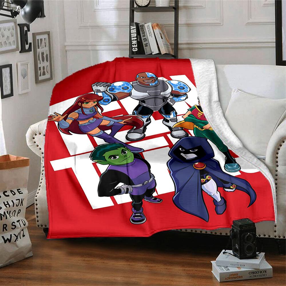 1pc Teen Titans Go! Flannel Throw Blanket - HD Printed Lightweight Soft Warm All-Season Blanket for Sofa, Bed, Travel008