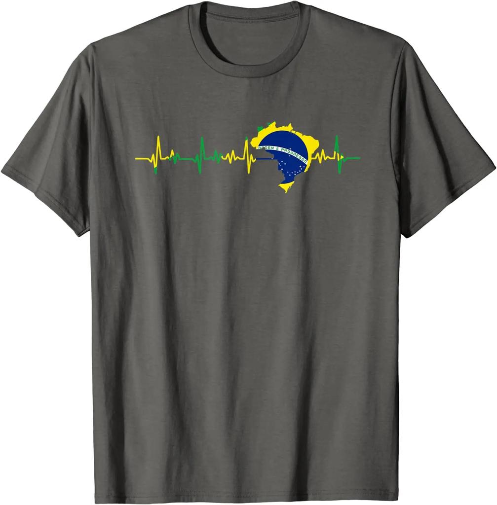 Brazil Flag Heartbeat Brasil Unisex TShirt Short Sleeve  Cotton ONeck Unisexs Clothing