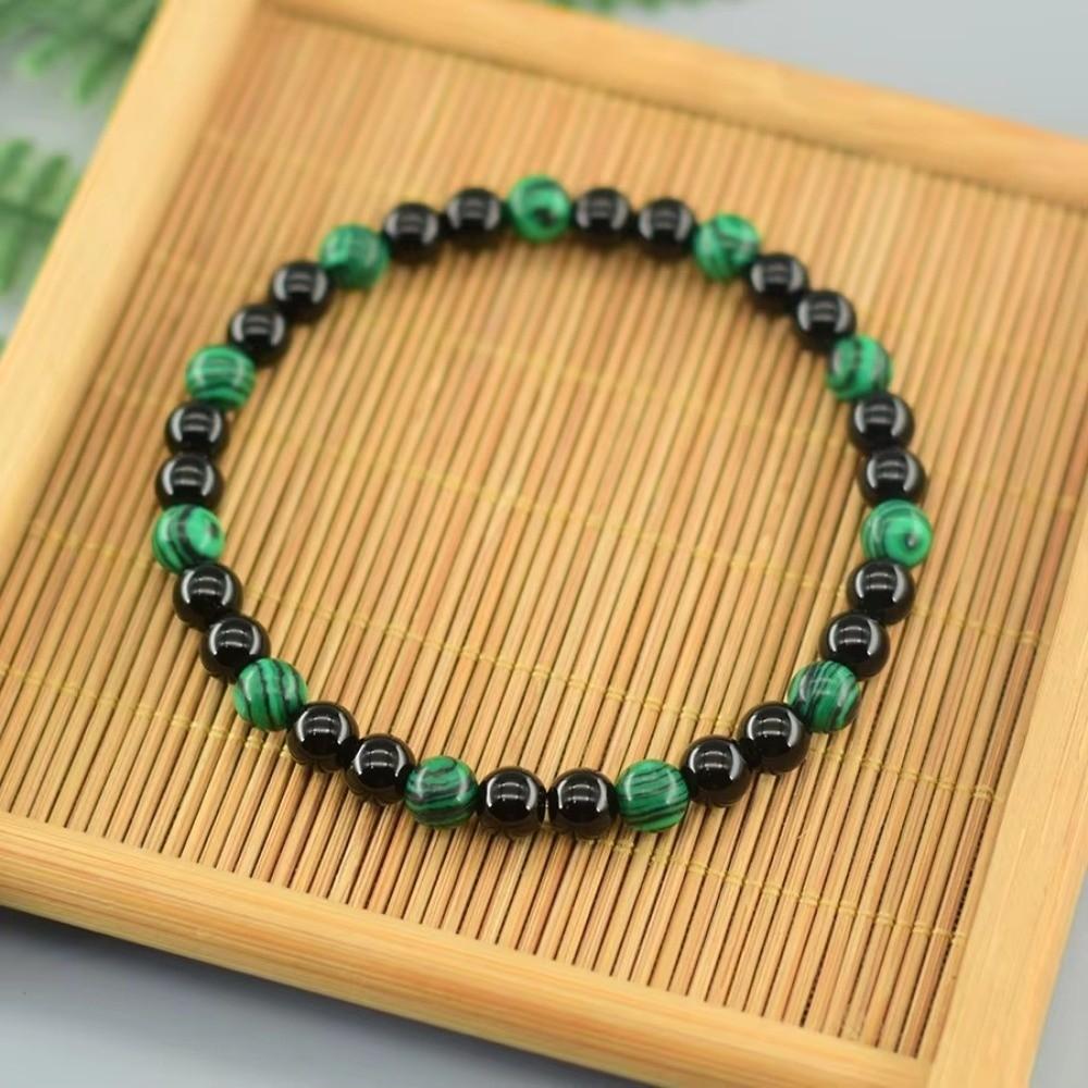 Geometric Green Malachite Stone Bracelet 6mm Black Tourmaline Beads Bracelet Meditation Jewelry
