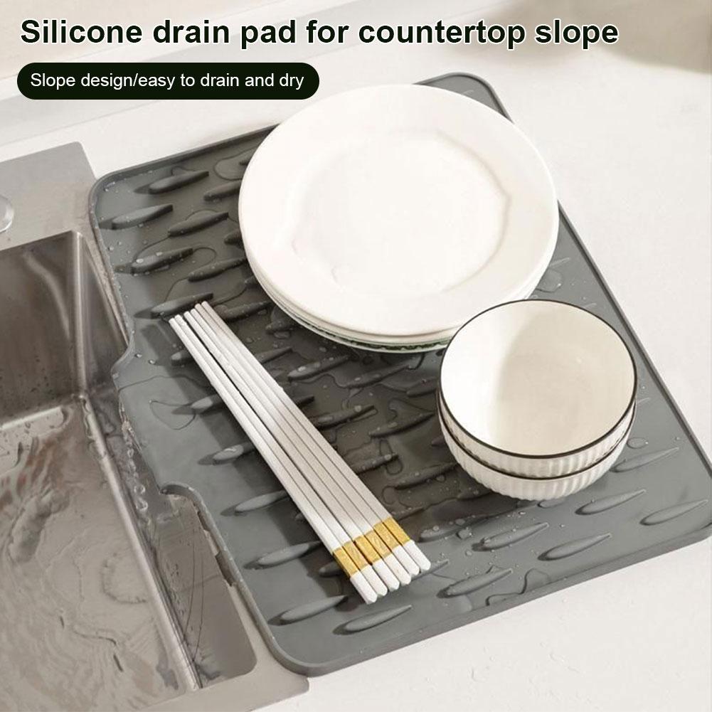 Silicone Dish Drying Mat with Built-in Drain Dish Drain Mat Non-Slip Dish Draining Mat for Kitchen Counter