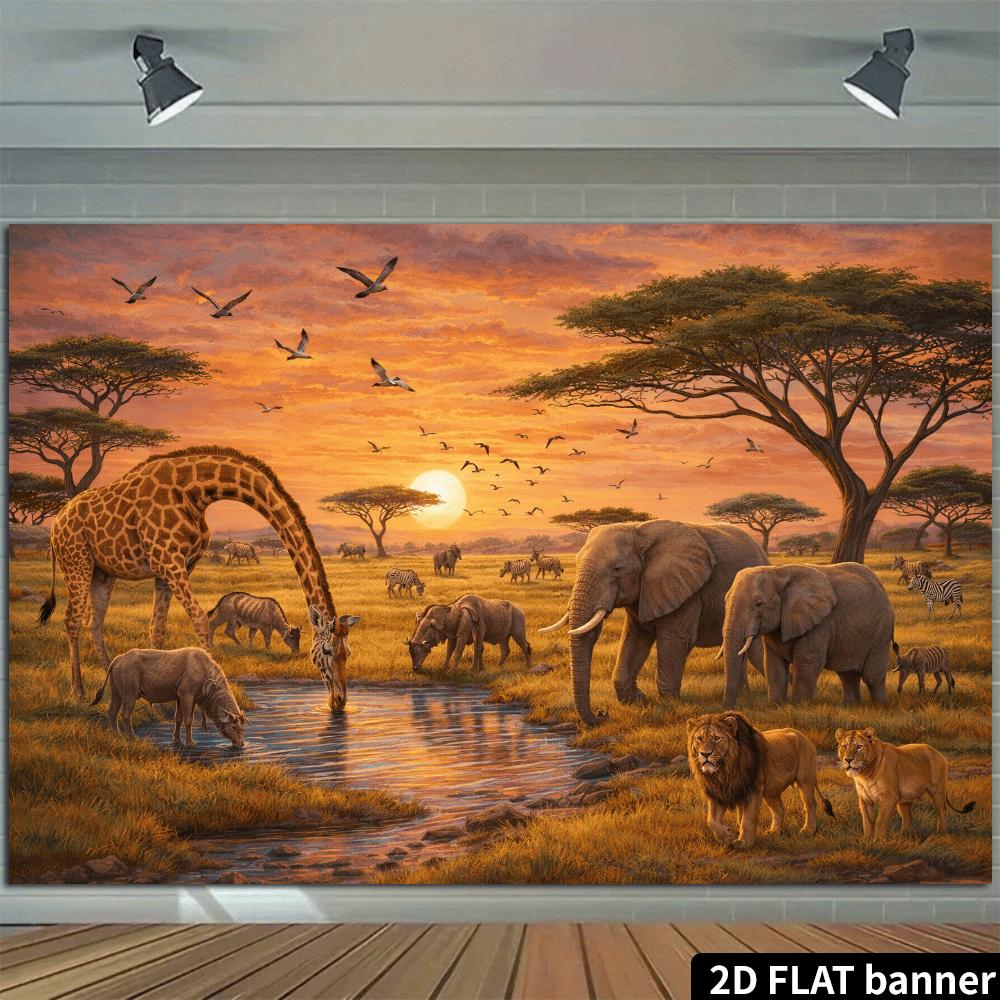 1Pcs African Savannah Sunset Animals Lion Zebra Decoration Background Wildlife Backdrop Decorations For Photo Studio Booth Party