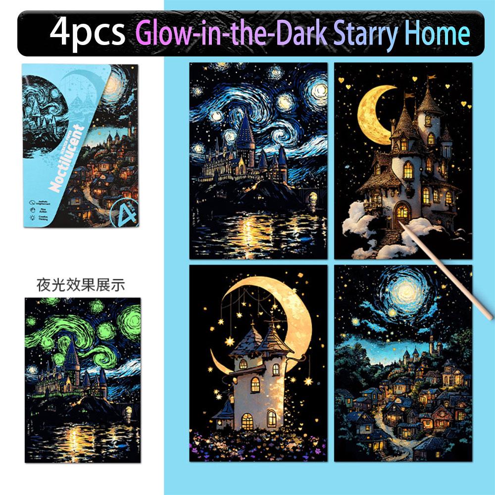 20*14cm DIY Night Scene Painting Scratch Colorful Drawing World Attractions Series For Child Adult Decompression Gift Home Decor
