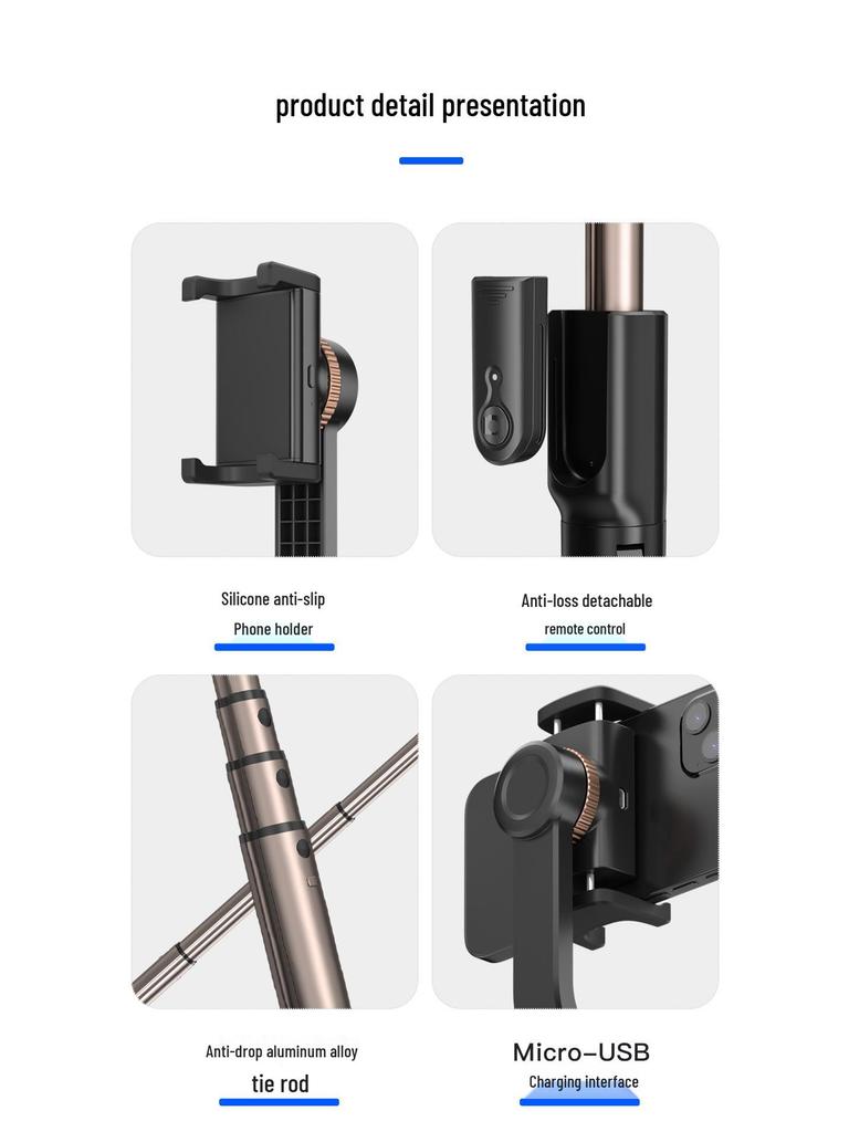 Bluetooth-Selfie-Stick aus Aluminiumlegierung mit Gimbal-Stabilisator gegen Verwacklungen & für vertikale Aufnahmen