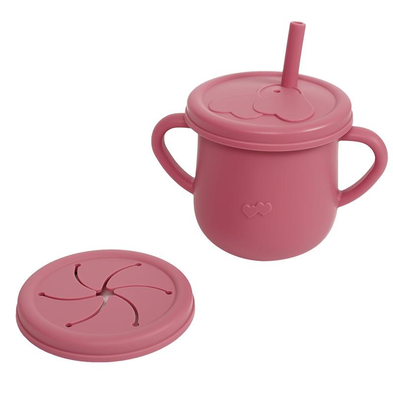 Silicone Baby Straw Cup - Cute Training Sippy Cup with Handles, Straws, Lids - Reusable Snack Cups Feeding Supplies for Toddlers