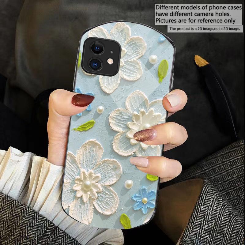 Cream rice white petals For iPhone 17 Air 16 15 14 Pro 13 Plus 12 mini 11 Pro Max XR X 7 8 Elliptical Tempered Glass Phone Case