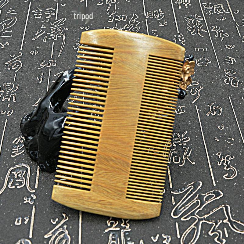 Green Sandalwood Fine-Toothed Lice Comb with Free Engraving - Anti-Dandruff Hair Care Tool