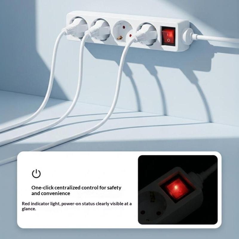 1Pcs Light Switch With Extension Cable 2/3/5 Meters Eu Home Standard German Type Power Strip 3/4/5 Sockets In Row Flat Adapter