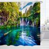 3D Nature Landscape Waterfall Scenery Waterproof Shower Curtain Bathroom Products Creative Polyester Bath Curtain With 12 Hooks