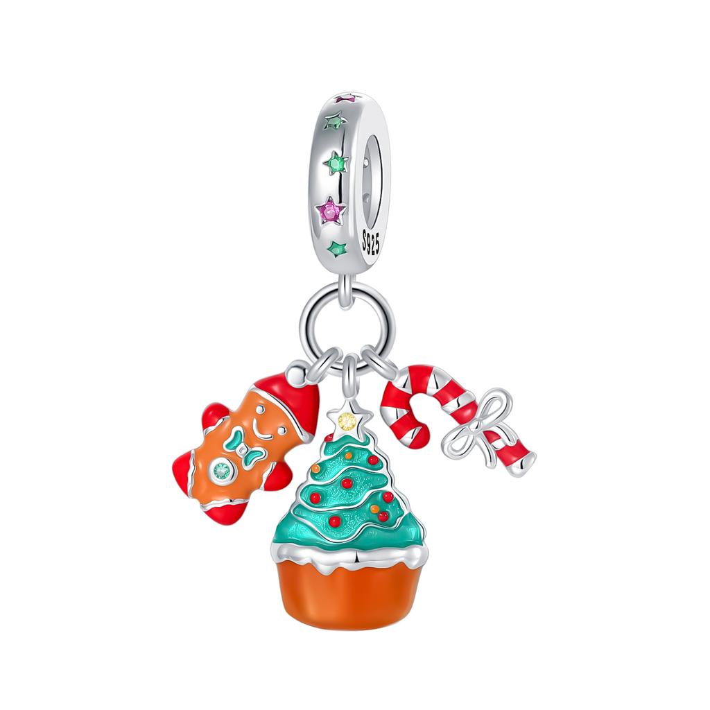 Christmas Charms 925 Silver Santa Claus Snowman Bell Moose Sled Pendant Metal Beads Cute Necklaces DIY Jewelry Gif