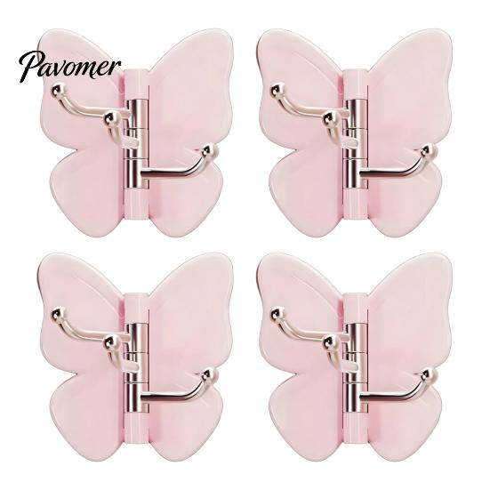 Peel And Stick Wall Hook 4PCS Butterfly Rotating Self Adhesive Hook, 3-Hook 270° Swivel Design, No Drill Mount Storage Hooks, for Hanging Towels Keys