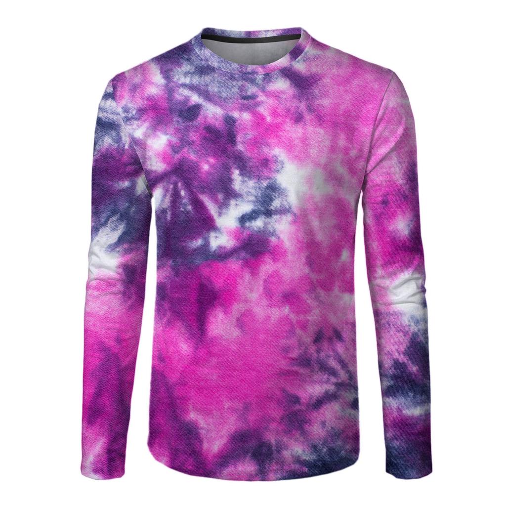 Spring and Autumn Round Neck 3D Tie Dye Printed T-shirts Fashionable Casual Long Sleeved Men's T-shirts