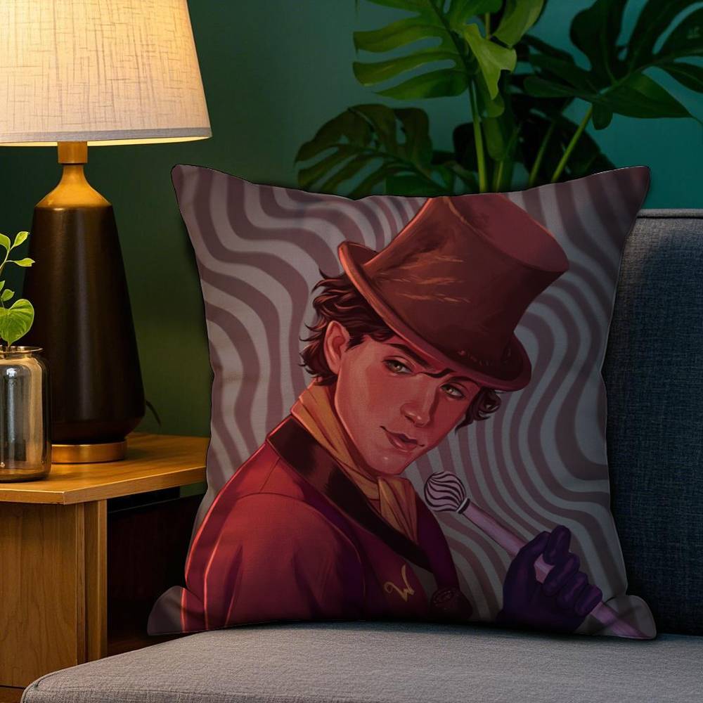 Moive W-Wonka New Pillow Case Plush Fabric Soft Double Sided Print Sofa Cushion Cover Throw Pillow Covers