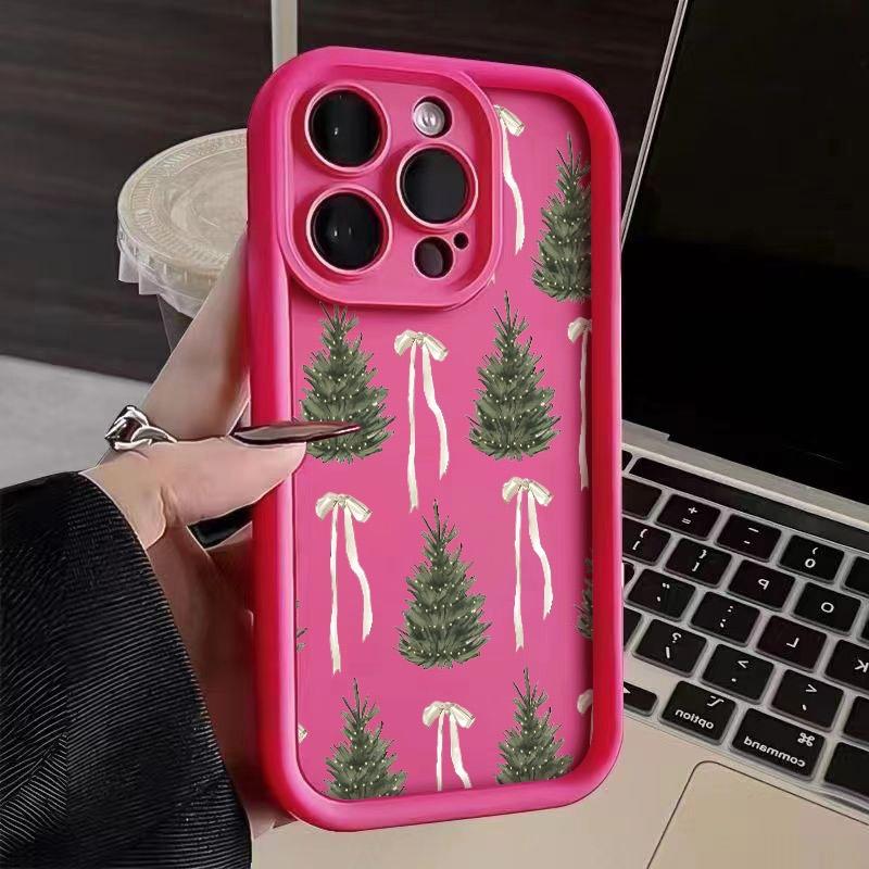 Phone Case For iPhone 17 Pro Max 16E 15 14 13 12 11 XS X XR 7 8 Plus Air Joyful Christmas Tree Bow Design Shockproof Cover