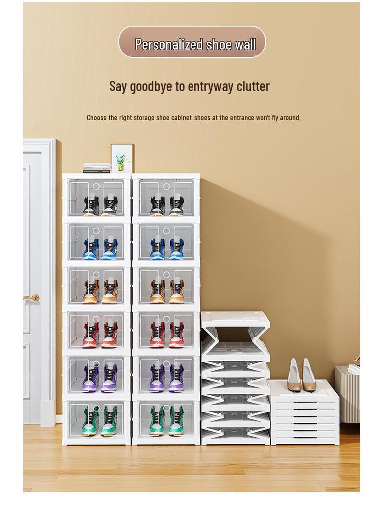 Transparent Plastic Foldable Shoe Storage Box - No-Installation Dustproof Shoe Cabinet & Movable Rack.