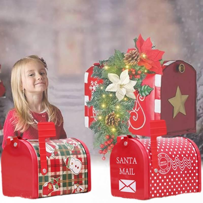 Festive Christmas Iron Mailbox Gift Box Charming Tin With Cartoon Checkered Style For Children