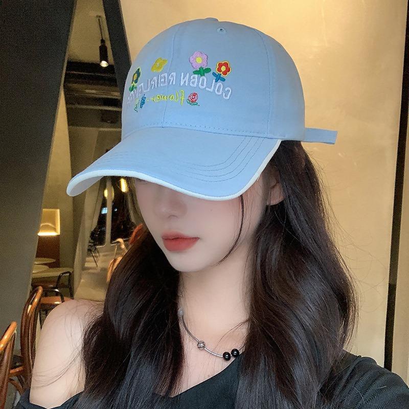 Korean Niche Flower Embroidered Baseball Hat Women's New Wide-brim Baseball Cap Showing Off Their Faces Soft Top Hat Trendy