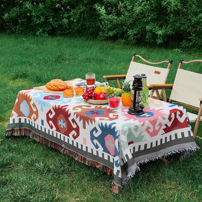 Telo da Picnic Bohemien in Cotone e Lino: Telo di copertura impermeabile per terreno e coperta decorativa da esterno