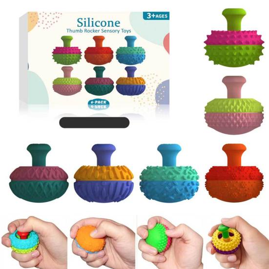 4/6 Peças/Conjunto Alívio de Estresse Brinquedo Rocker para Polegar Silicone Texturizado Rocker Pressionar Apertar Brinquedo Sensorial Auxílio de Foco Descompressão Fidget Brinquedo de Mesa