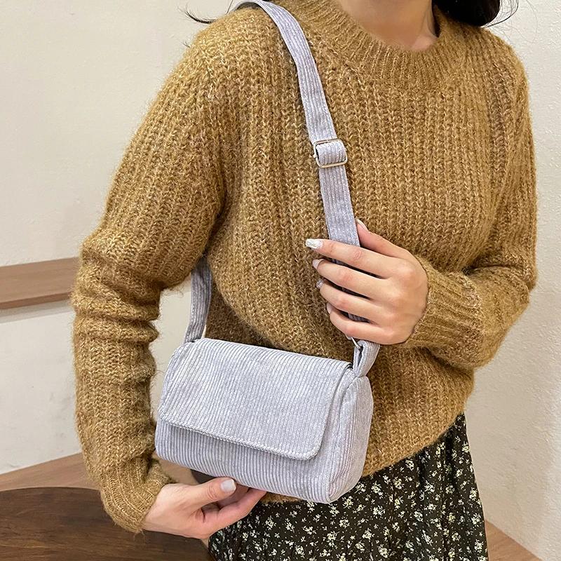 Zipper velvet shoulder bags for women solid casual bag fashion sewing line shoulder bag