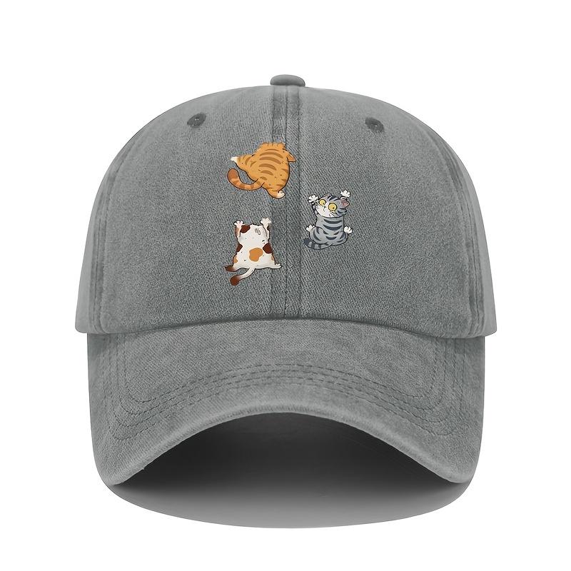 De Schattige Stijl Van De Baseballpet Met Drie Kattenprints Is Geschikt Voor Dagelijkse Vrijetijdsactiviteiten,Entertainment En Reisuitrusting Adjustable gray