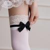 Chaussettes Velours Respirantes Hautes sur le Genou Bordure en Dentelle Nœud Élastique Antidérapant Mi-Mollet pour Port Quotidien Événement Spécial