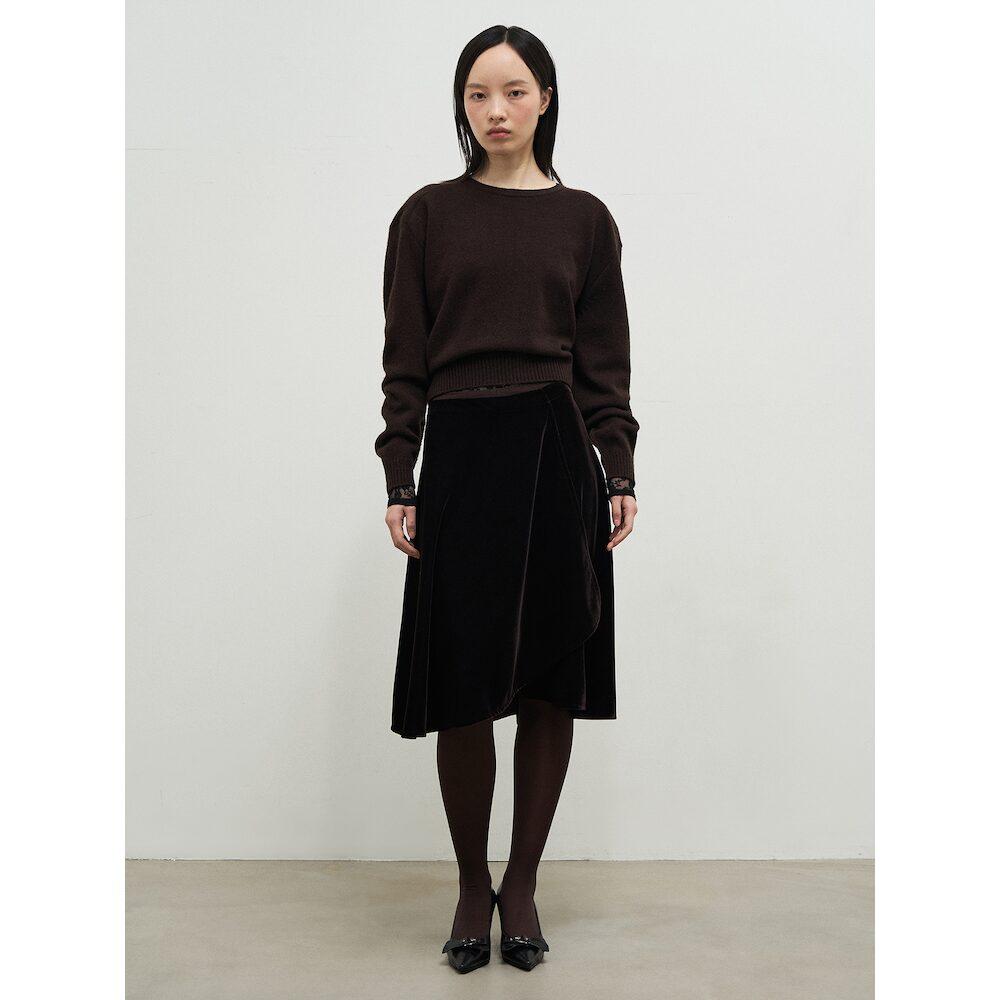 Anggae Lambswool Blend 2Holes Solid Pullover Brown