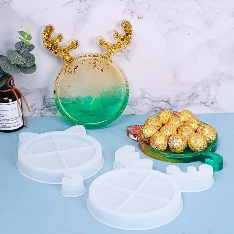 DIY Silicone Mold Christmas Deer Antlers Cat Tray Mold Handmade Craft Resin Mold for Aromatherapy Candle Holiday Decor