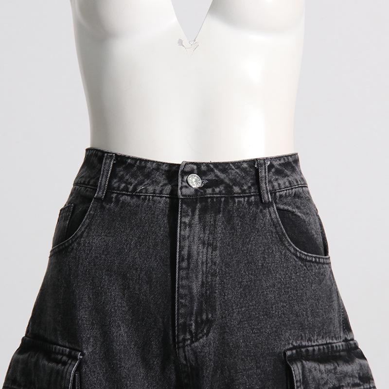 High-Waisted Street Style Multi-Pocket Denim Pants (2025)