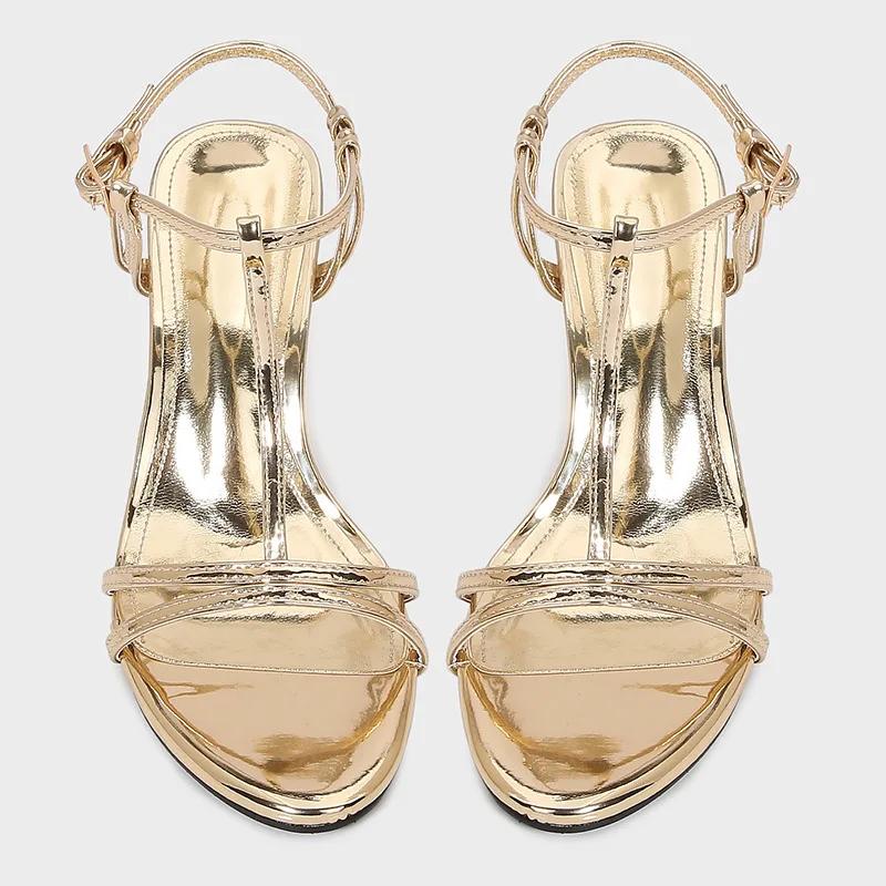 Sexy Peep Toe Narrow Strap High Heels Women Elegant Ankle Wrap Modern Heeled Sandals Summer Gold Wedding Party Designer Shoes