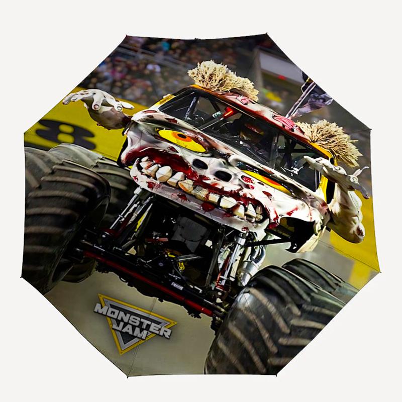 Podróżny Parasol Tematyczny Monster Truck 8 Żeberek Automatyczne Otwieranie i Zamykanie, Przenośna Składana Konstrukcja, Kompaktowy i Stylowy Parasol Odpowiedni do