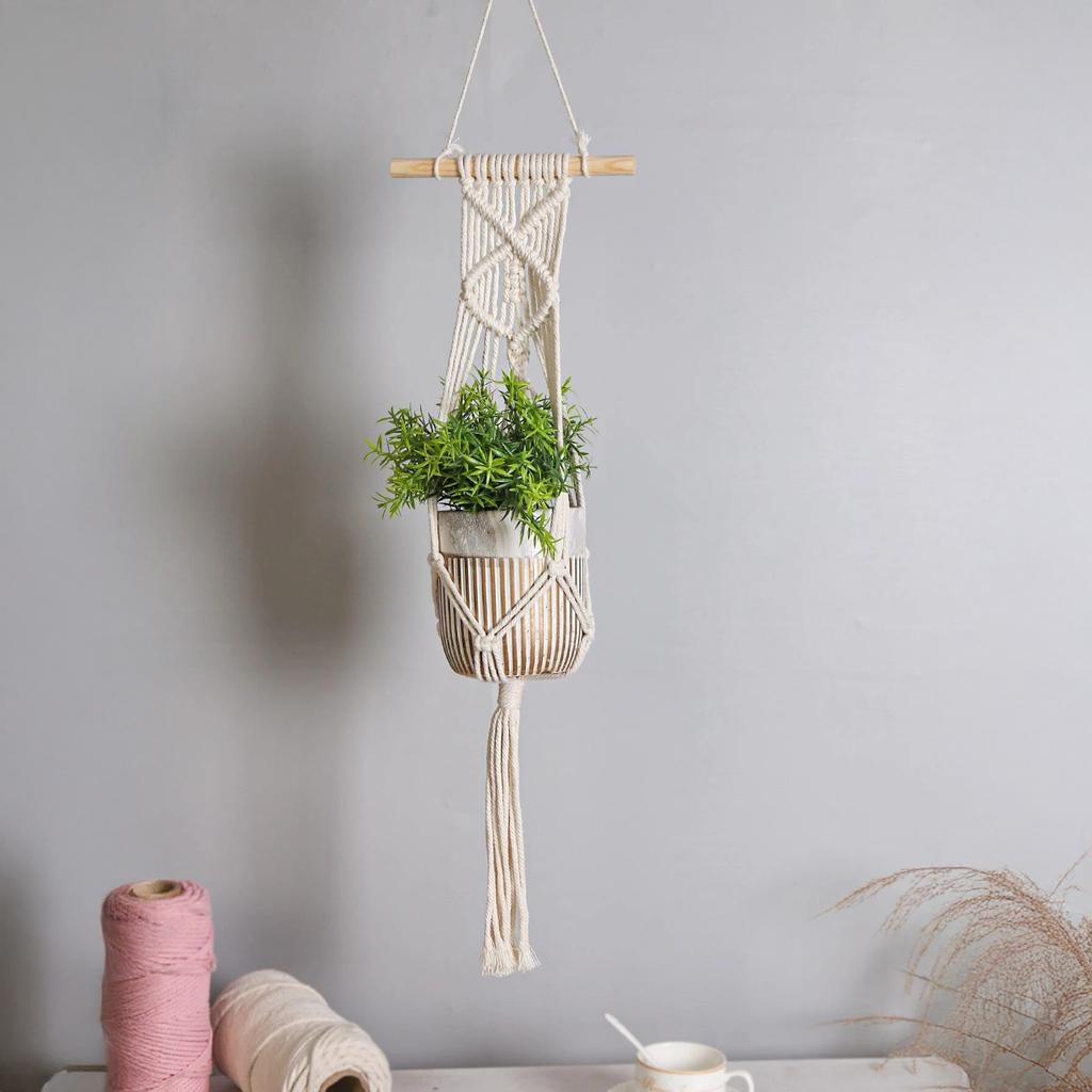 1/2Pcs Handmade Macrame Plant Hanging Rope Flower Pot Planter Hanger Wall Decor Courtyard Garden Plant Hanging Basket Rope