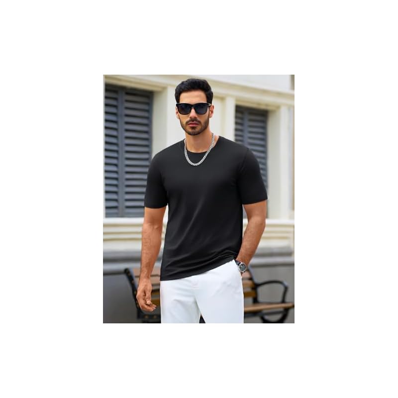 [TACVASEN] Black T-Shirt, Cooling Touch, Men's Short Sleeve Summer Clothes, Dry T-Shirt, Quick Drying, Black Dyed, Size M
